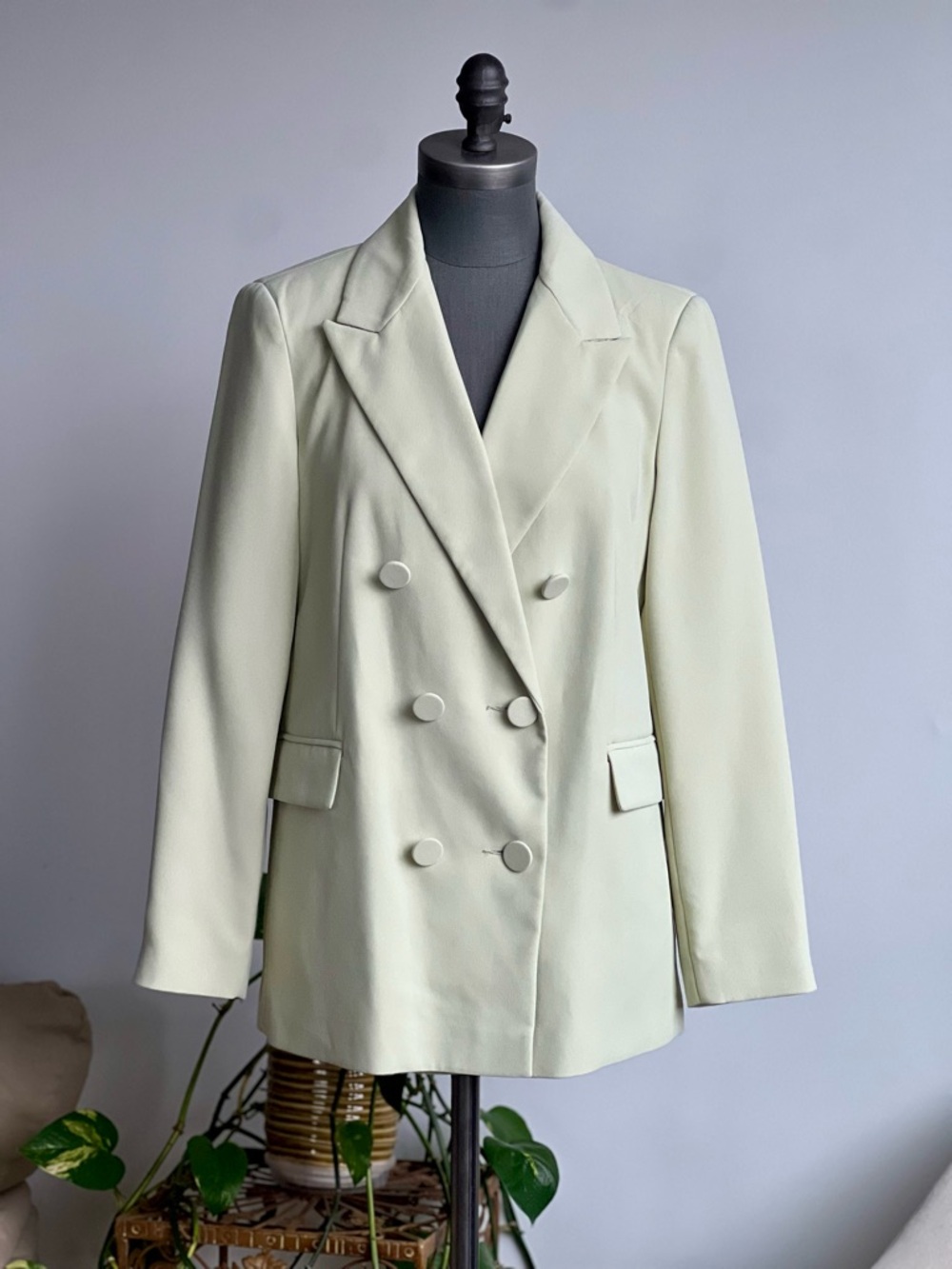 Double-Breasted Women's Blazer Jacket in Pastel Green EUC